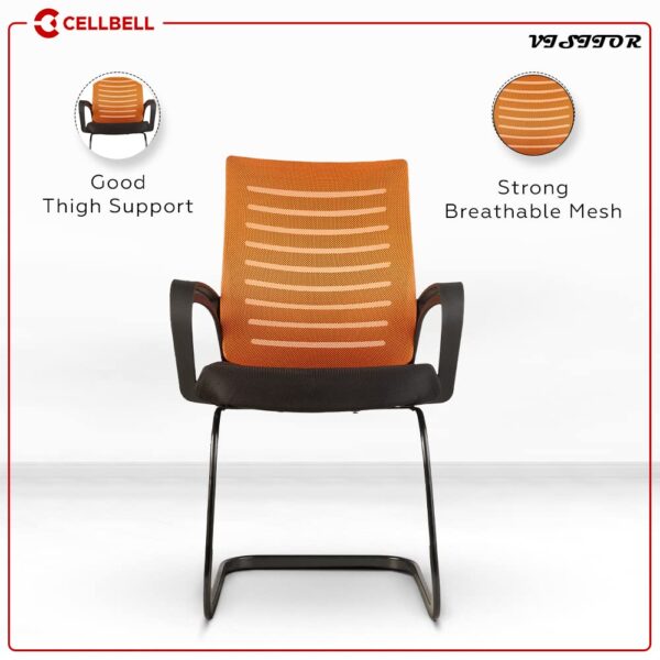 1734741029 CELLBELL Desire C104 Mesh Mid Back Ergonomic Office Visitor ChairStudy Chair Computer Chair for Work from Home Metal Base Orange