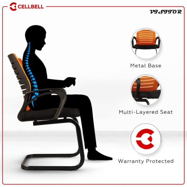 1734741033 CELLBELL Desire C104 Mesh Mid Back Ergonomic Office Visitor ChairStudy Chair Computer Chair for Work from Home Metal Base Orange