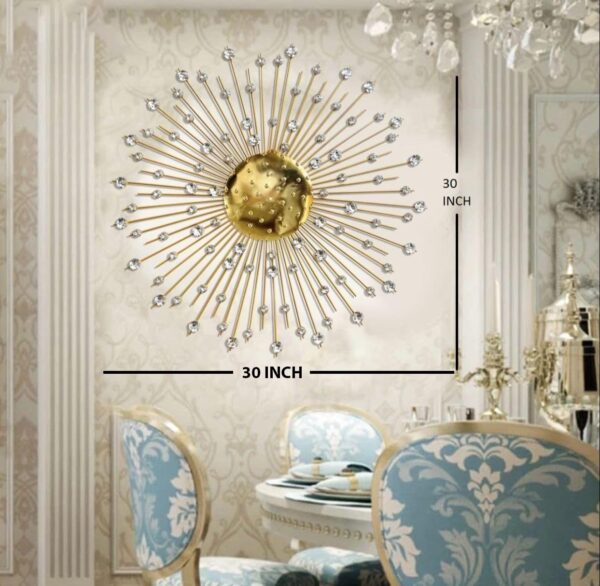 1734784097 ZOVE Modern Handcrafted Luxury Metal Wall Decor Perfect For Living Room Size 30 InElectroplated Golden With White Crystal Stone