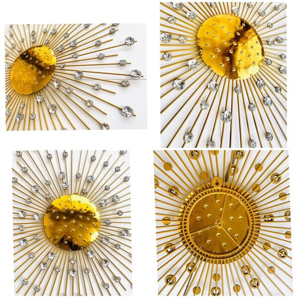 1734784107 ZOVE Modern Handcrafted Luxury Metal Wall Decor Perfect For Living Room Size 30 InElectroplated Golden With White Crystal Stone