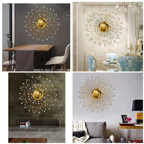 1734784109 ZOVE Modern Handcrafted Luxury Metal Wall Decor Perfect For Living Room Size 30 InElectroplated Golden With White Crystal Stone