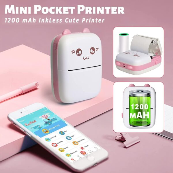 1734795169 TADU Mini Thermal Printer Inkless Bluetooth Pocket Printer Compatible with iOS Android Printer Inkless Bluetooth Pocket Printer