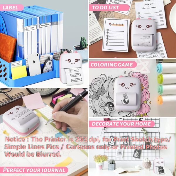 1734861060 TADU Mini Portable Pocket Printer with USB Cable Inkless Instant Printing Thermal Printer for NotePhoto Web Document Printing Bluetooth Printer for Android or iOS