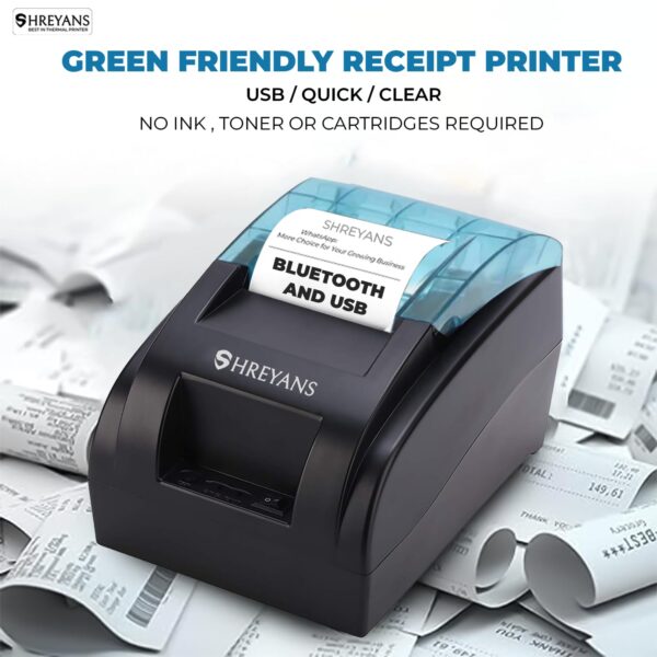 1734902583 SHREYANS 58mm USBBluetooth Direct Thermal Printer Compatible with Kiosk Receipt Printing Bill Print No Battery Backup Black Colour USBBluetooth