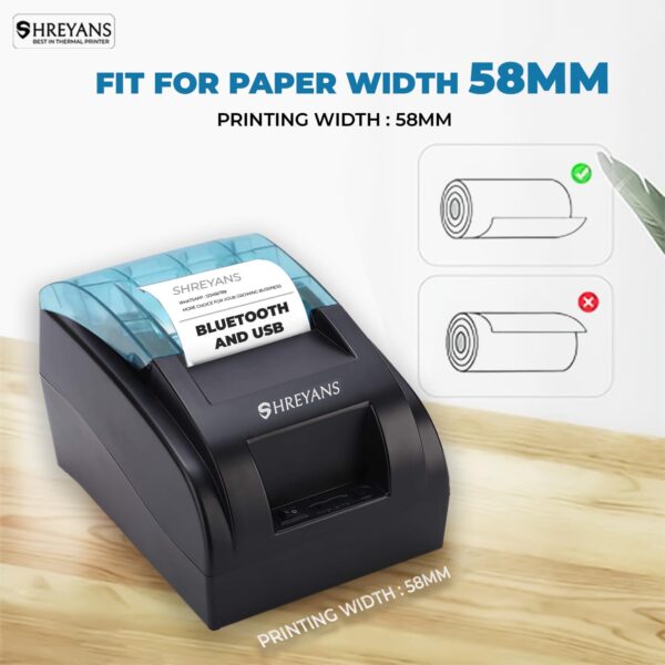 1734902585 SHREYANS 58mm USBBluetooth Direct Thermal Printer Compatible with Kiosk Receipt Printing Bill Print No Battery Backup Black Colour USBBluetooth