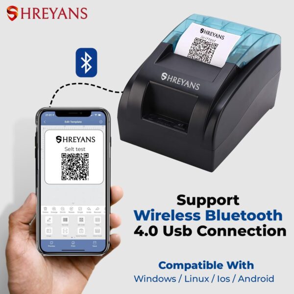 1734902590 SHREYANS 58mm USBBluetooth Direct Thermal Printer Compatible with Kiosk Receipt Printing Bill Print No Battery Backup Black Colour USBBluetooth