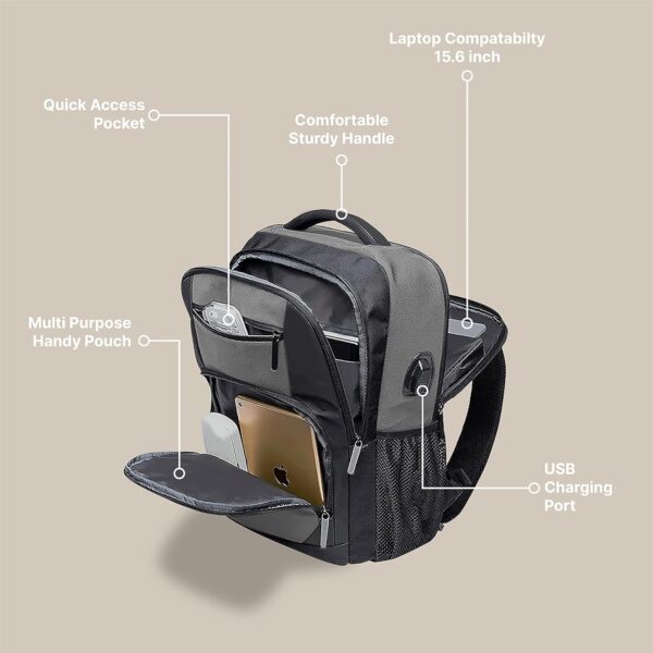 1734906717 BENGE Unisex 30L Backpack 15.6 inch Laptop Compartment Fully Featured functional Interior Formal Backpack With Smart USB Port For Office Daily Use Versatile Water Resistant Grey