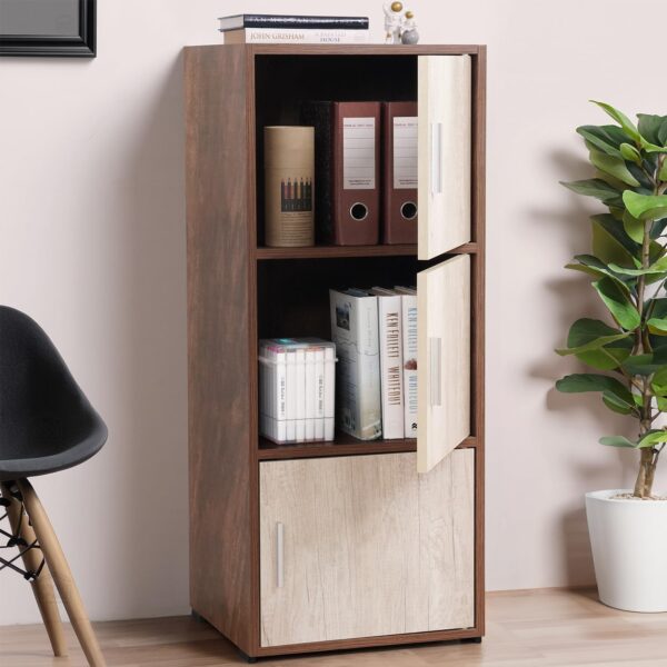 ABOUT SPACE Wooden Cabinet 3 Tier Engineered Wood Storage Cabinet for Living Room with Magnetic Door Space Saving Furniture for Home Office Kitchen Walnut L 38 x B 38 x H 100.5 cm