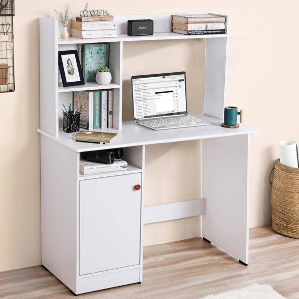 ABOUT SPACE Wooden Study Table with Hutch Bottom Storage Office Desk Office Table for Laptop PC Engineering Wood Working Drawing Computer table Table for Home White L 100 x B 50 x H 134 cm