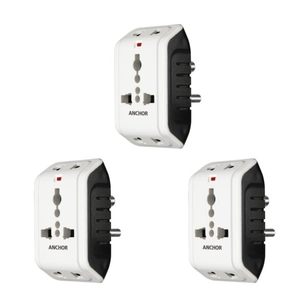 ANCHOR 6A 3 Pin Multi Plug Socket Travel Adapter with Universal Socket 3 Pin Multi Plug Extension Socket White PK3