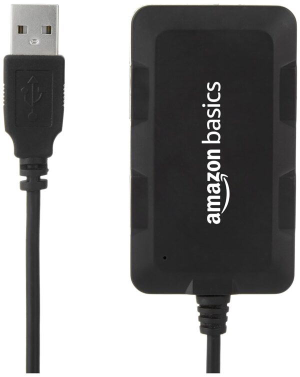 Amazon Basics Hi Speed 4 Port Ultra Slim USB 2.0 Hub for Laptops and Computers Black