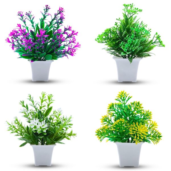 Artificial Flower Plants with Pot Showcase Decoration Plants Flowers Fake Plant Artificial Plants for Home Decor Office Gifting Plants Decorative Plants Set of 4 Flower 014