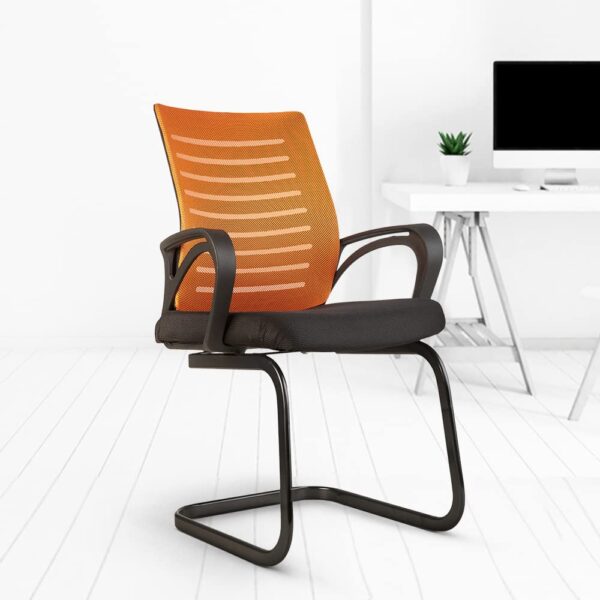 CELLBELL Desire C104 Mesh Mid Back Ergonomic Office Visitor ChairStudy Chair Computer Chair for Work from Home Metal Base Orange