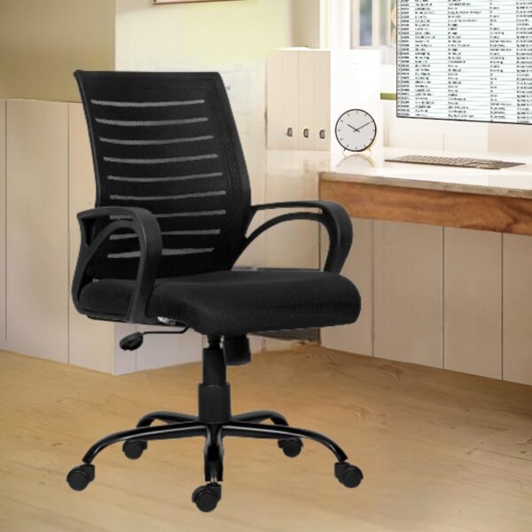 Da URBAN® Maddox Erogonomic Mid Back Revolving Mesh Office Executive Home Desk Chair with Tilt Lock Mechanism Armrest for All Day Comfortable Chair Black