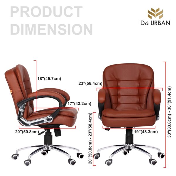 Da URBAN® Milford Mid Back Revolving Leatherette Ergonomic Home Office Executive Chair with High Comfort Seating Height Adjustable Seat Heavy Duty Metal Base Tan