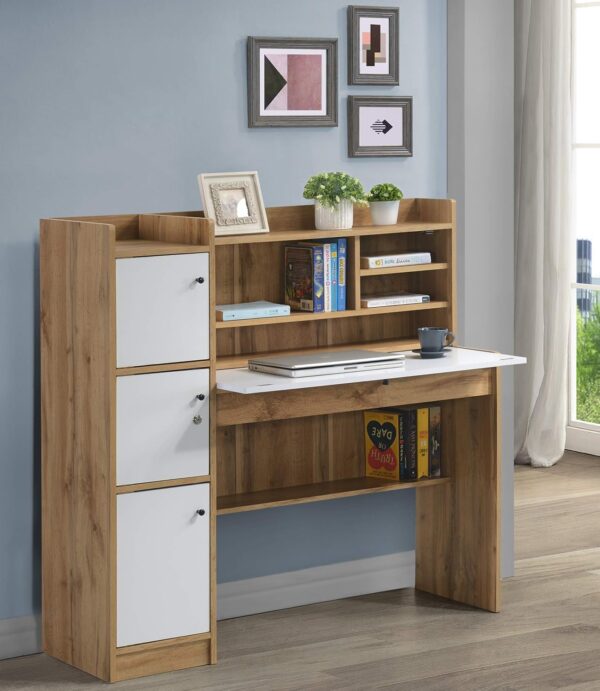 DeckUp Plank Versa Engineered Wood Study Table and Office Desk Wotan Oak and White