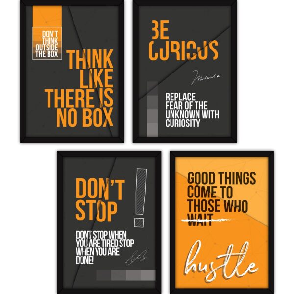 FATMUG Synthetic Framed Wall Paintings Inspiring Quotes For Office And Home With Glass Multicolour Set Of 4 Set 5 Four A3