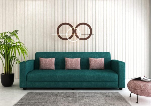 FURNITUSH Molfino Fabric Wooden 3 Seater Sofa with Cushions for Living Room Office Hotel Sofa Set Furniture Aqua Green