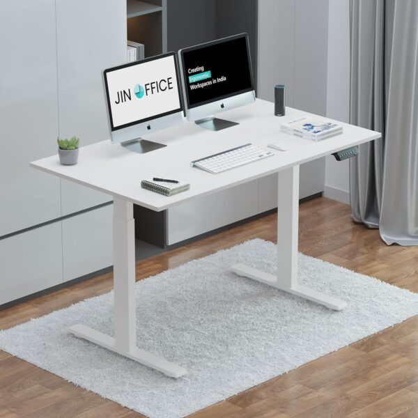 JIN OFFICE Electric Height Adjustable Desk 100 Kg Weight Capacity3 Year Warranty Motorized Sit Stand Desk 3 Memory Preset White Frame with White Top 1200 X 750 mm25MM Thickness