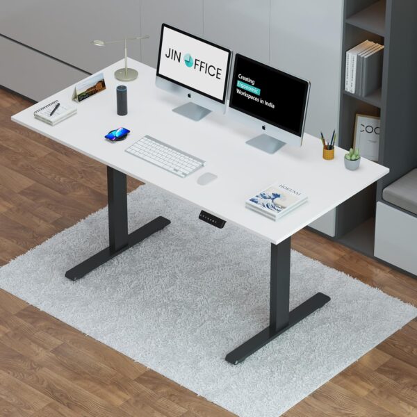 JIN OFFICE Electric Height Adjustable Desk 3 Memory Preset100 Kg Weight Capacity3 Year Warranty Motorized Sit Stand Desk Black Frame with White Top 1500 X 750 mm25MM Thickness