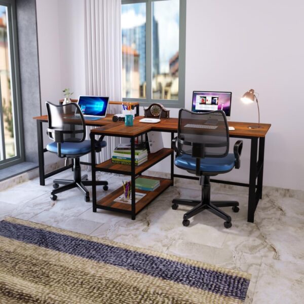 Klaxon L Shaped Study Table for Students and AdultsComputer Table for Home OfficeGaming TableComputer Desk for Corner Wood Metal Christo Forest Dark Black DIY Installation