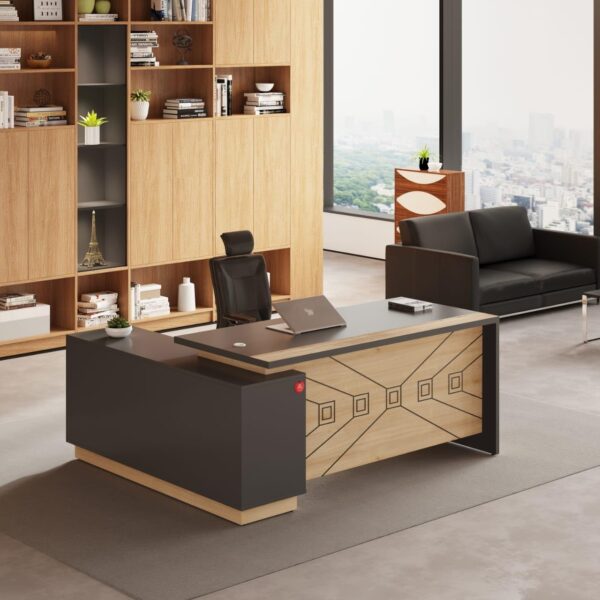 L Shaped Office Table with a Right Side Runner Drawer RA411 by Red Apple Furniture