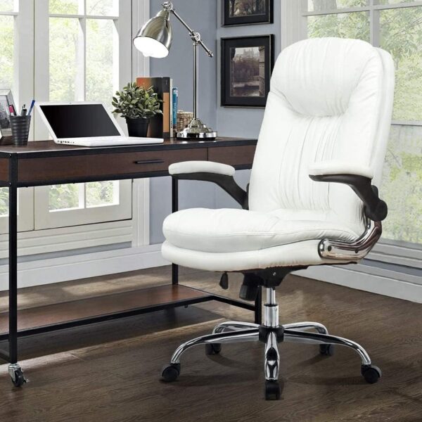 Lakdi The Furniture Co High Back Leatherette Office Chair Director Chair with Adjustable Armrest Revolving Chair Executive Chair 111011210 White