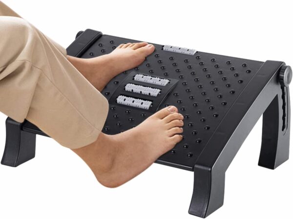 Lucario Office Foot Rest for Under Desk Adjustable Foot Rest with Massage Texture and Roller Ergonomic Foot Rest with 6 Height Position for Home Office School Black