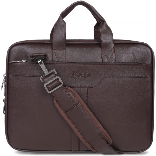 RIONTO Messenger Bag Laptop Bag for Men PU Leather Expandable Office Bag for Men Supports Laptop Upto 15.6 inches Brown