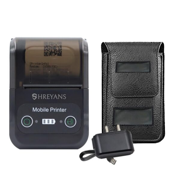 SHREYANS 58mm Mini Portable Inkless Thermal Printer with All accesories Paper Roll Pouch Adapter USB Cable Easy to Connect with Mobile with Adaptor