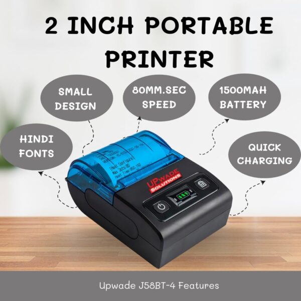 Upwade Thermal Receipt Printer Portable Mobile Mini Small Printer 2 Inch Bluetooth USB 58MM for Restaurant Sales Kitchen Retail Supports Window Android iOS