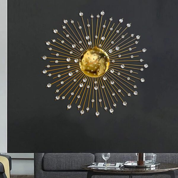 ZOVE Modern Handcrafted Luxury Metal Wall Decor Perfect For Living Room Size 30 InElectroplated Golden With White Crystal Stone