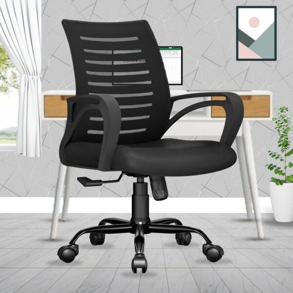 beAAtho® Verona Mesh Mid Back Ergonomic Home Office Chair 3 Years Limited Warranty Tilting Height Adjustable Mechanism Heavy Duty Metal Base Ideal for Office Work Study Black